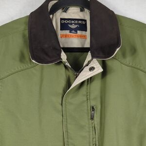 Dockers Stain Defender Mens Fleece Lined Quilted Full Zip Coat Green Size XL